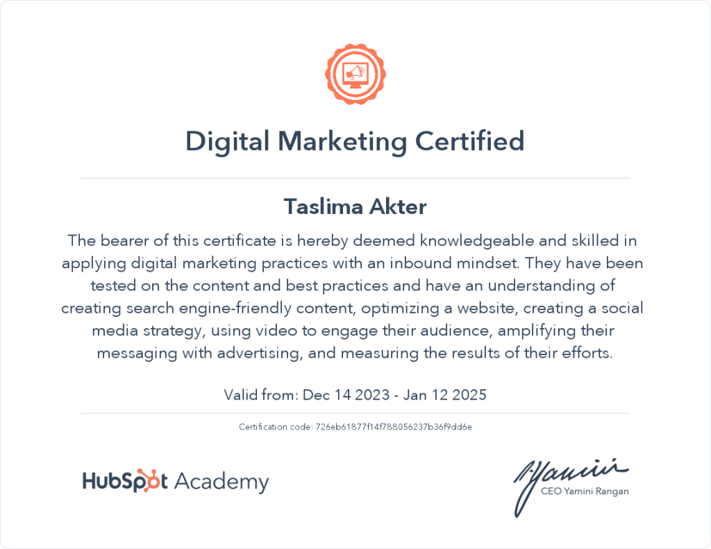 Digital Marketinng Certificate Hubspot