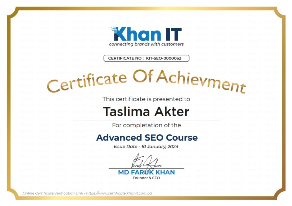 Advance SEO Certificate Khan IT